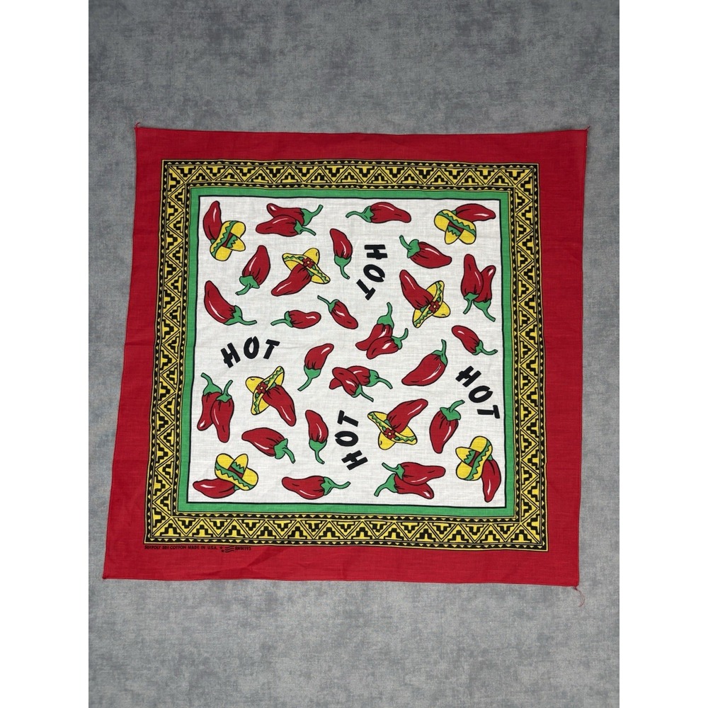 Vintage Chili Pepper Bandana Polycotton USA Biker 21x22 Red Sombrero Hot Aztec